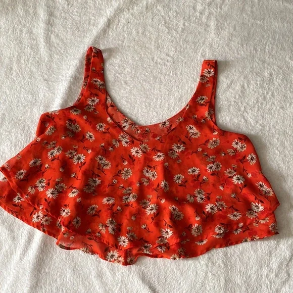 Orange sleeveless floral crop top (M) - Picture 5 of 6